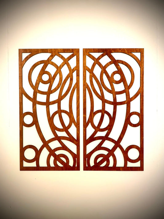 Boho Modern Art Deco Art Deco Circles wood wall art, 2 panel in multiple sizes and finishes, decor wall art original-O