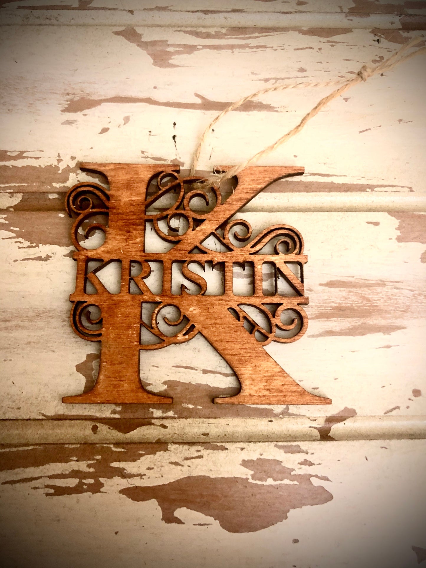 Monogram with Name Personalized Wood Christmas Ornament & Gift Tag | Multiple Finishes | Classic Gift
