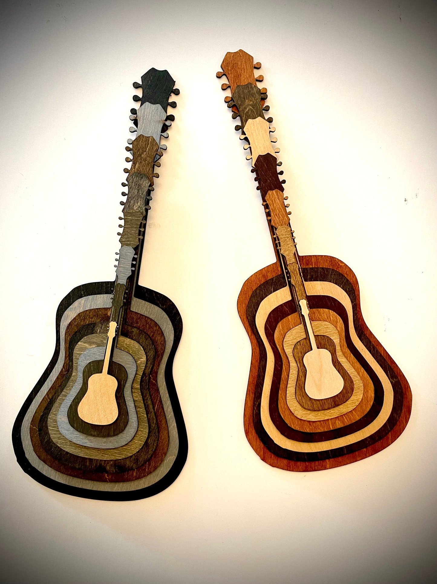 Stacked Acoustic Guitar 3D Wood Table & Wall Art | Multi-Color | Music Gift