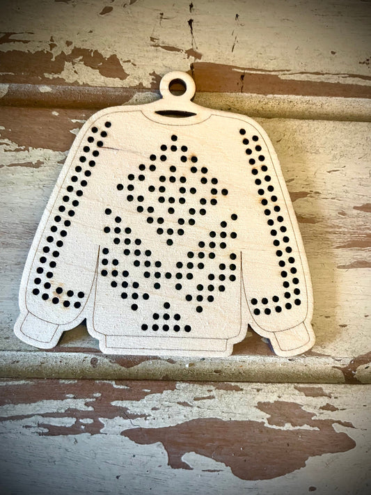Cross Stitch Ugly Christmas Sweater Wood Ornament Blank | Flower Pattern | Assorted Quantities | Craft Supply