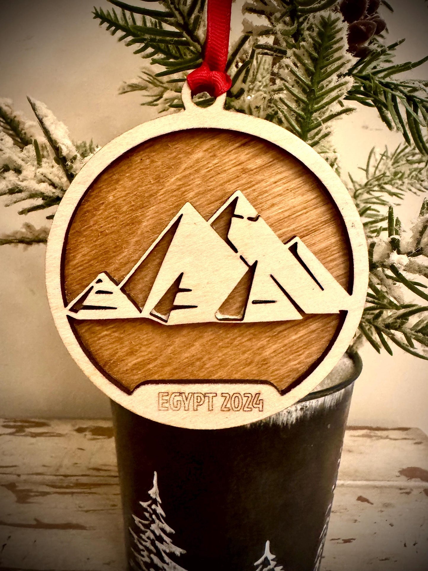 Great Pyramid of Giza Personalized 2-Layer Wood Christmas Ornament & Gift Tag | Multiple Finishes | Travel Gift