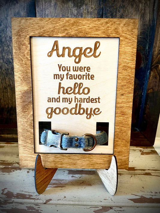 Dog & Cat Memorial Leash Display | Custom Engraved & Framed Wood | Optional Easel | Pet Loss Gift