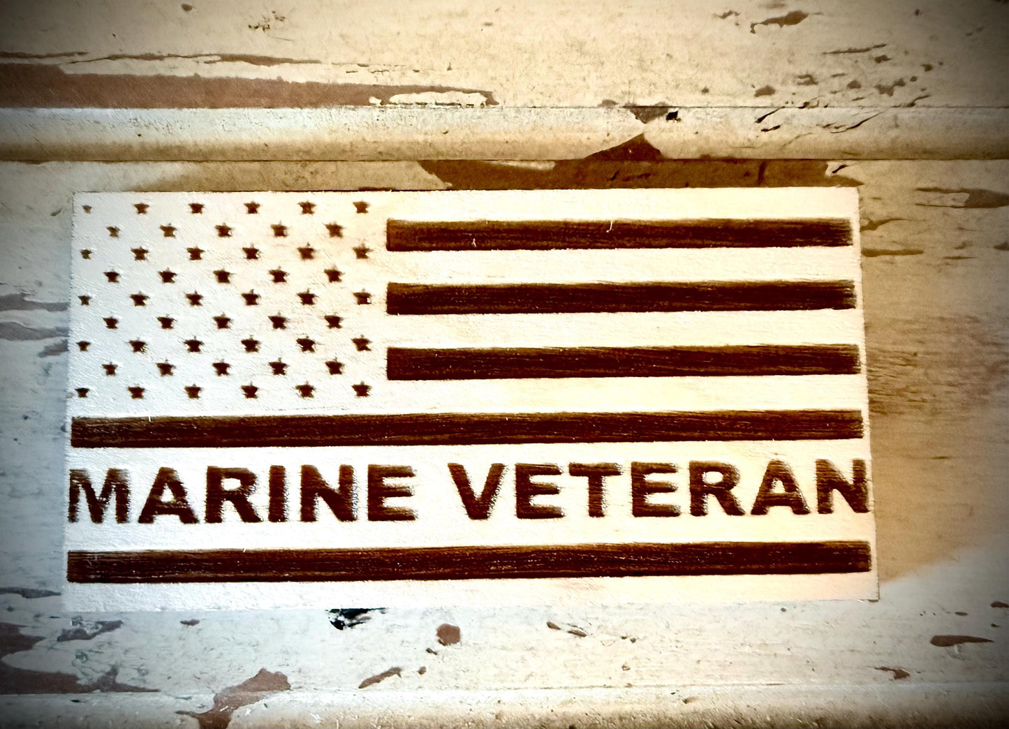 Marine Veteran Laser Engraved US Flag Wood Refrigerator Magnet | 4" x 2.1" | Military Gift