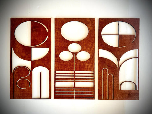 Mid Century Modern Floral Landscape Wood Wall Art | 3-Panel Set | Multiple Sizes & Finishes | Style I