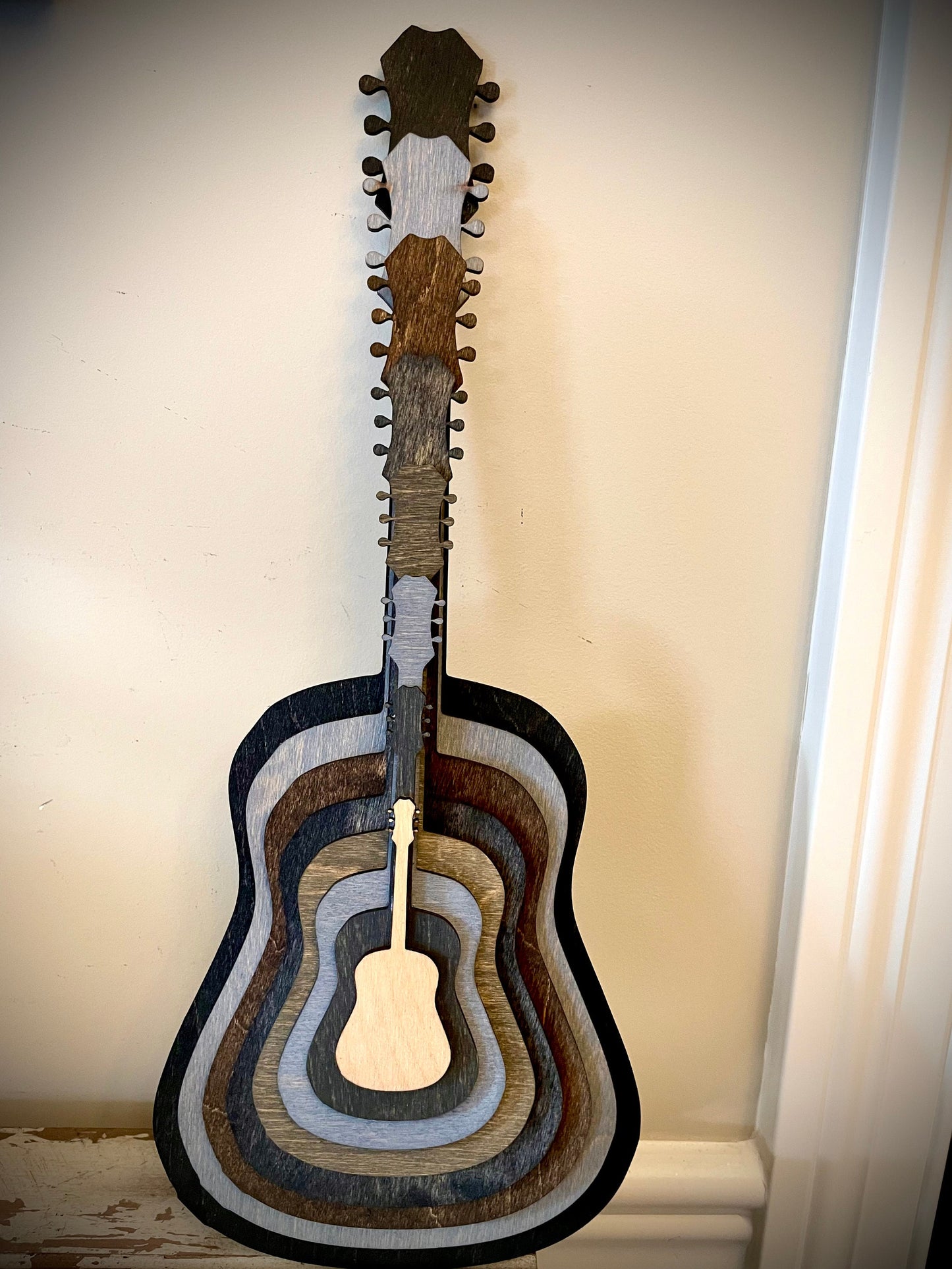 Stacked Acoustic Guitar 3D Wood Table & Wall Art | Multi-Color | Music Gift