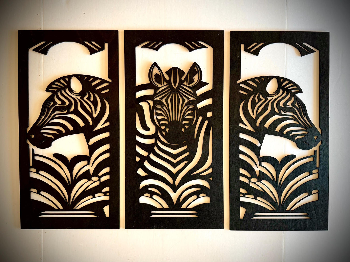 Art Deco Zebra Wood Wall Art | 3-Panel Set | Multiple Sizes & Finishes