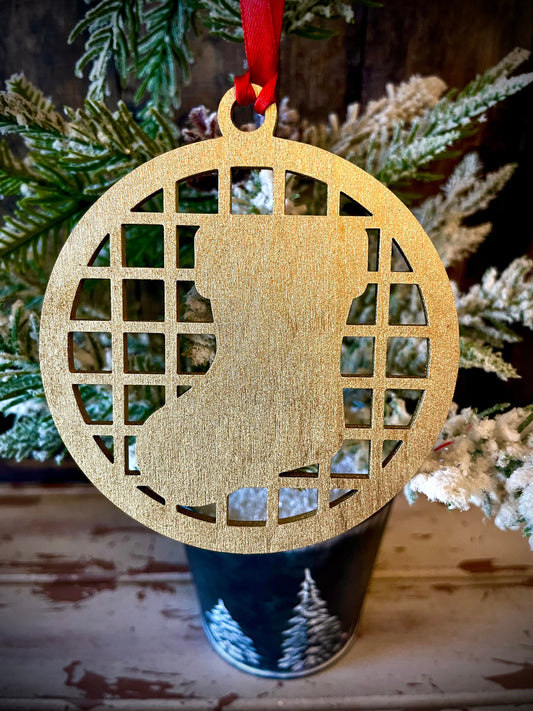 Symbols of Christmas Art Deco Stocking Wood Ornament | Gold & 14 Other Finishes | Holiday Gift