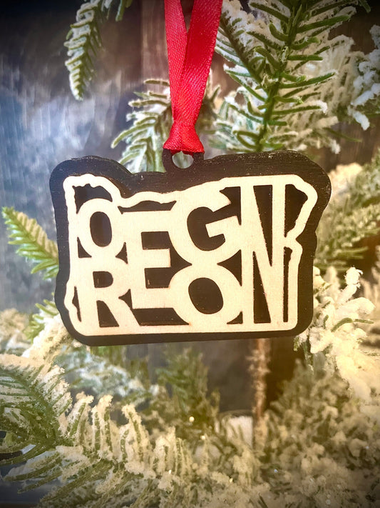 Oregon Word Art Wood Ornament & Gift Tag | 12 Finishes | State Pride Gift