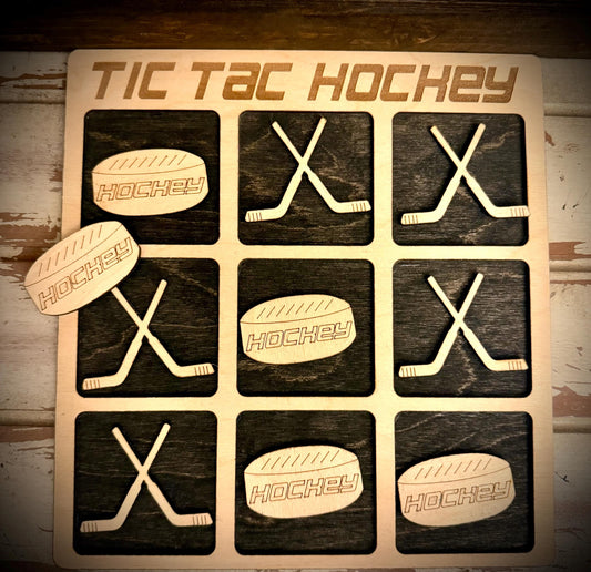 Tic Tac Hockey Wood Game | Goalie Edition | Laser Engraved | 12 Finishes