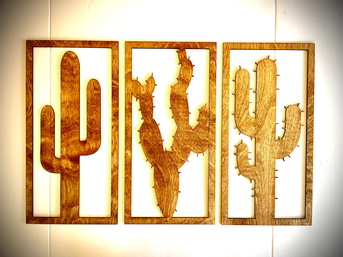 Saguaro Cactus Wood Wall Art | 3-Panel Set | Multiple Sizes & Finishes