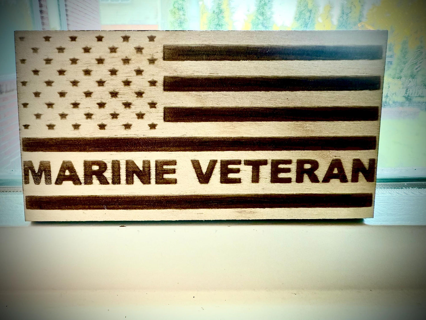 Marine Veteran Laser Engraved US Flag Wood Refrigerator Magnet | 4" x 2.1" | Military Gift