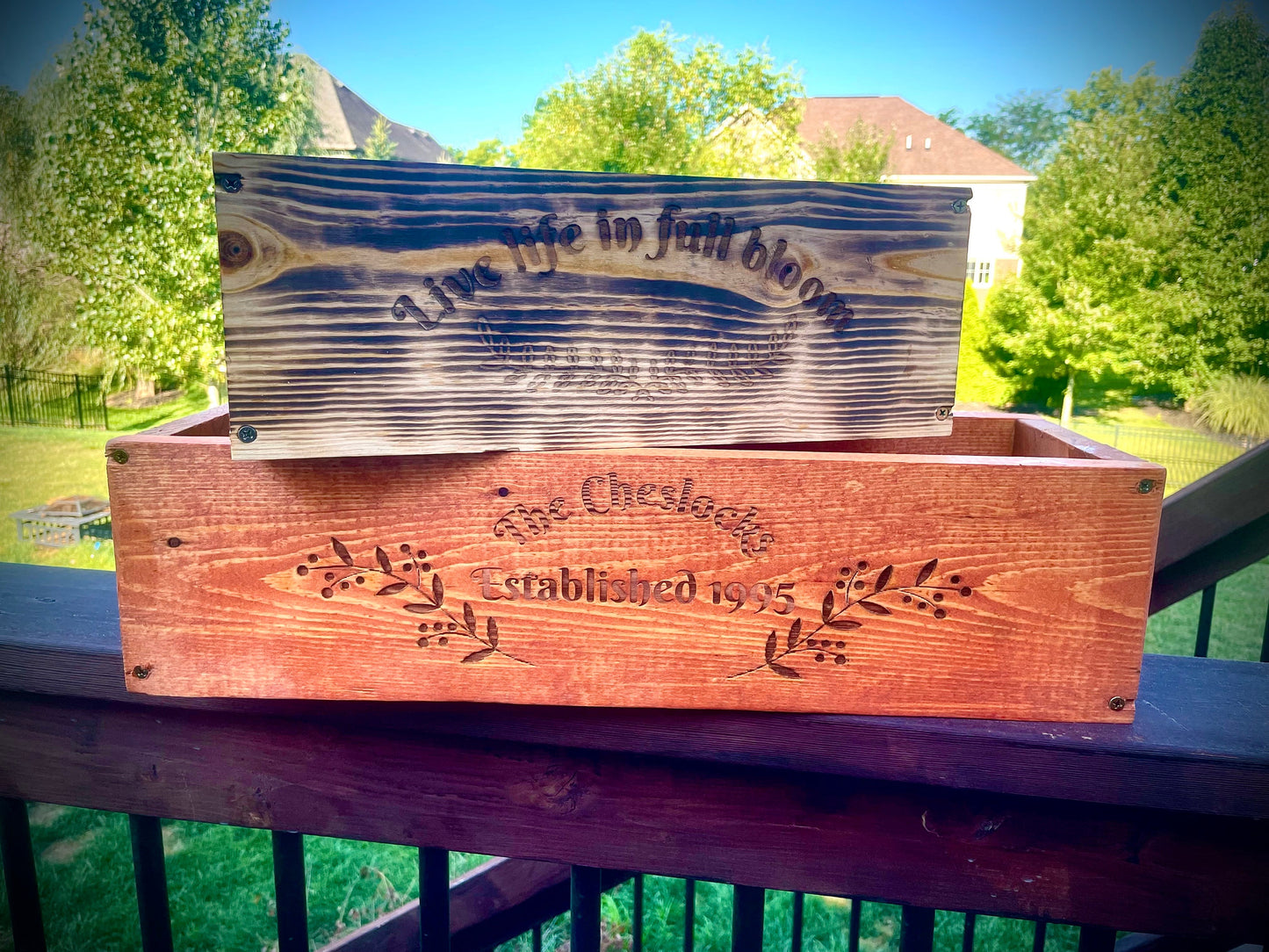 Rustic Wood Flower & Planter Box | Custom Engraving | 2 Sizes | 13 Finishes