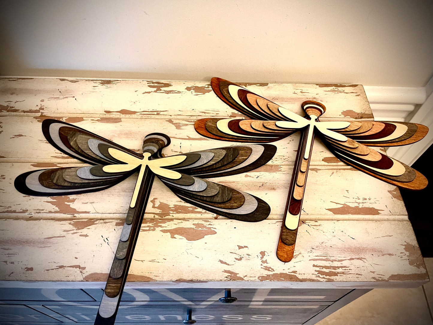 Stacked Dragonfly 3D Wood Table & Wall Art | Multi-Color