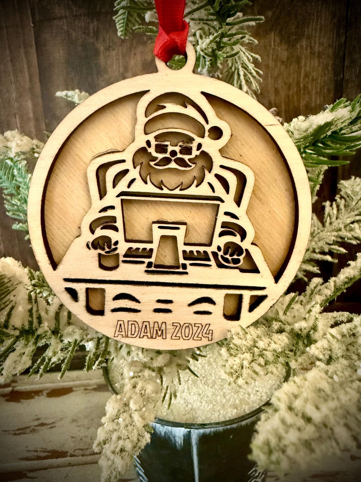 Santa Claus IT Computer Tech Personalized 2-Layer Wood Christmas Ornament & Gift Tag | Multiple Finishes | Tech Gift
