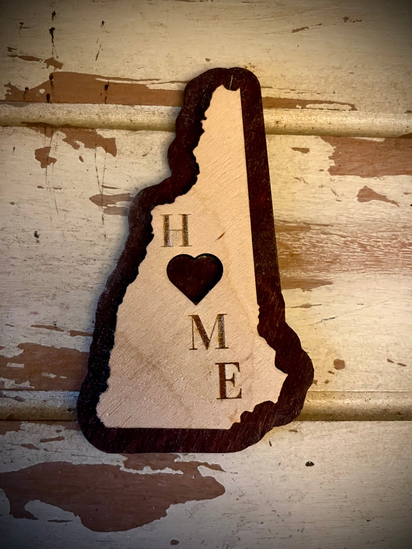 New Hampshire HOME 2-Layer Wood Refrigerator Magnet | 12 Finishes | State Pride Gift