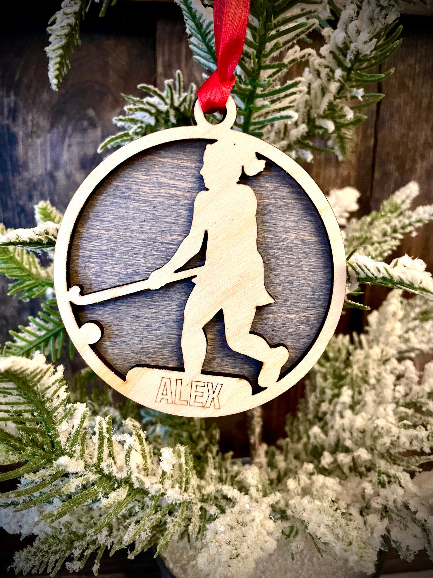 Female Field Hockey Player Personalized 2-Layer Wood Christmas Ornament & Gift Tag | Multiple Finishes | Field Hockey Gift (#2)