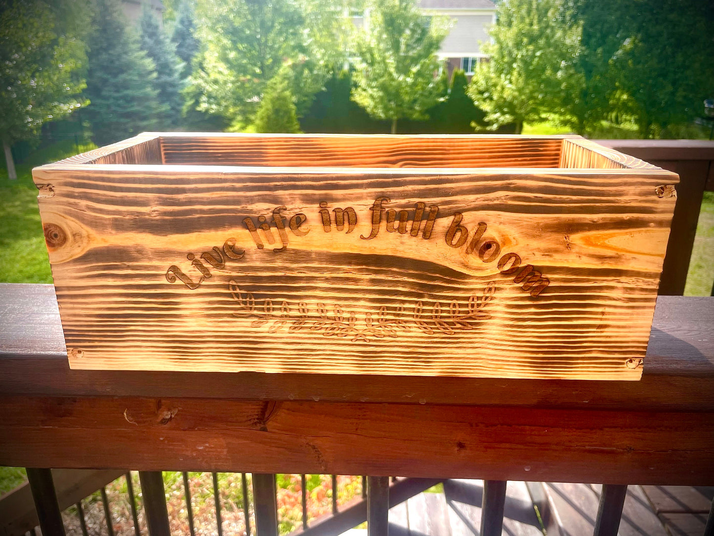 Rustic Wood Flower & Planter Box | Custom Engraving | 2 Sizes | 13 Finishes