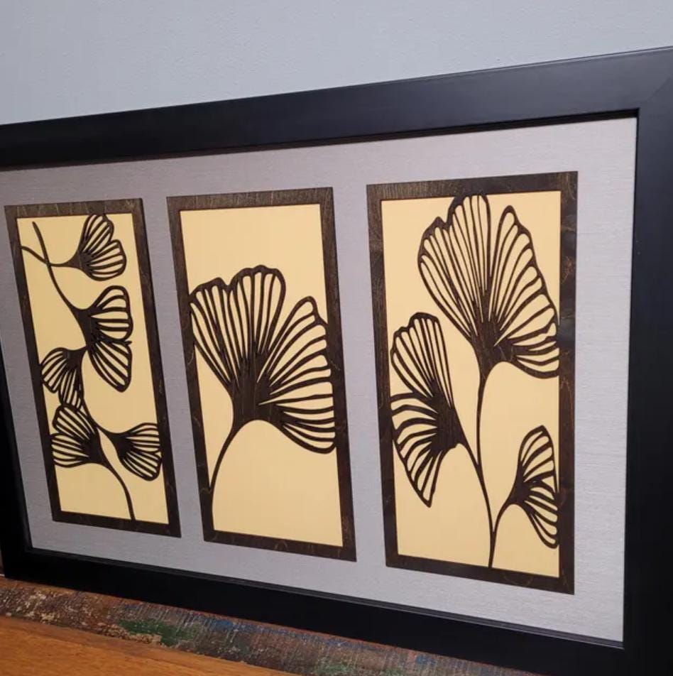 Ginkgo Leaf Wood Wall Art | 3-Panel Set | Multiple Sizes & Finishes