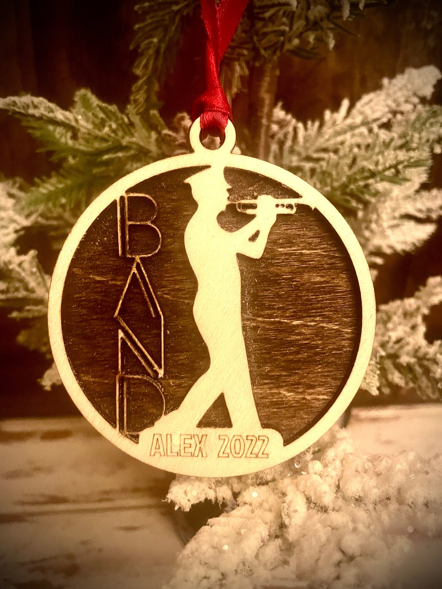 Marching Band Trumpet Player Personalized 2-Layer Wood Christmas Ornament & Gift Tag | Multiple Finishes | Music Gift (#16)