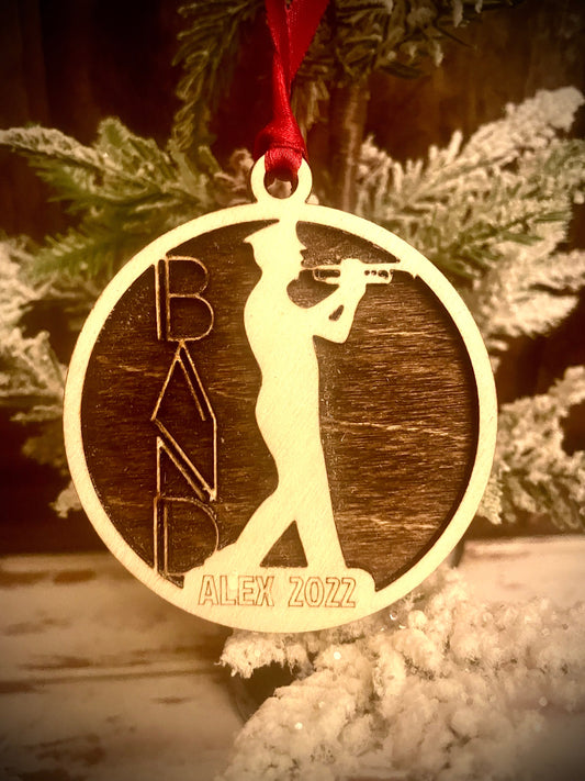Marching Band Trumpet Player Personalized 2-Layer Wood Christmas Ornament & Gift Tag | Multiple Finishes | Music Gift (#16)