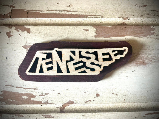 Tennessee Word Art 2-Layer Wood Refrigerator Magnet | 12 Finishes | State Pride Gift