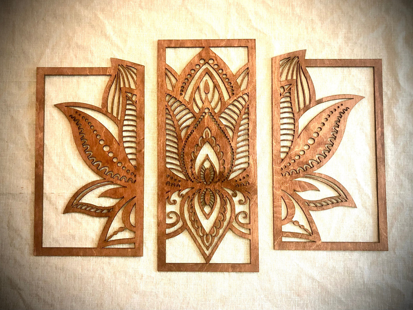 Lotus Flower Mandala Wood Wall Art | 3-Panel Set | Multiple Sizes & Finishes