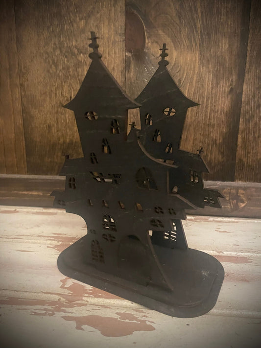 Halloween Haunted House Wood Napkin Holder & Tabletop Decor | 12 Finishes