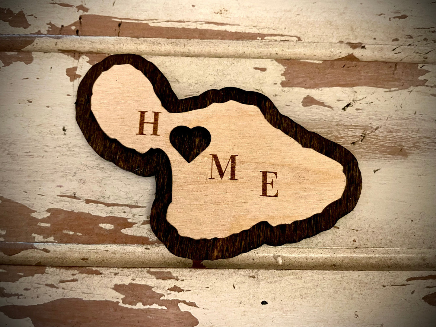 Hawaii - Maui HOME 2-Layer Wood Refrigerator Magnet | 12 Finishes | State Pride Gift