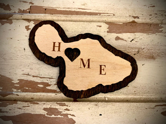 Hawaii - Maui HOME 2-Layer Wood Refrigerator Magnet | 12 Finishes | State Pride Gift
