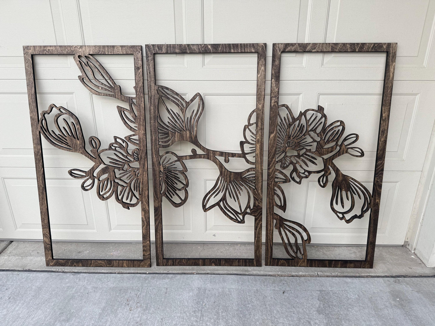 Magnolia Flower Wood Wall Art | 3-Panel Set | Multiple Sizes & Finishes