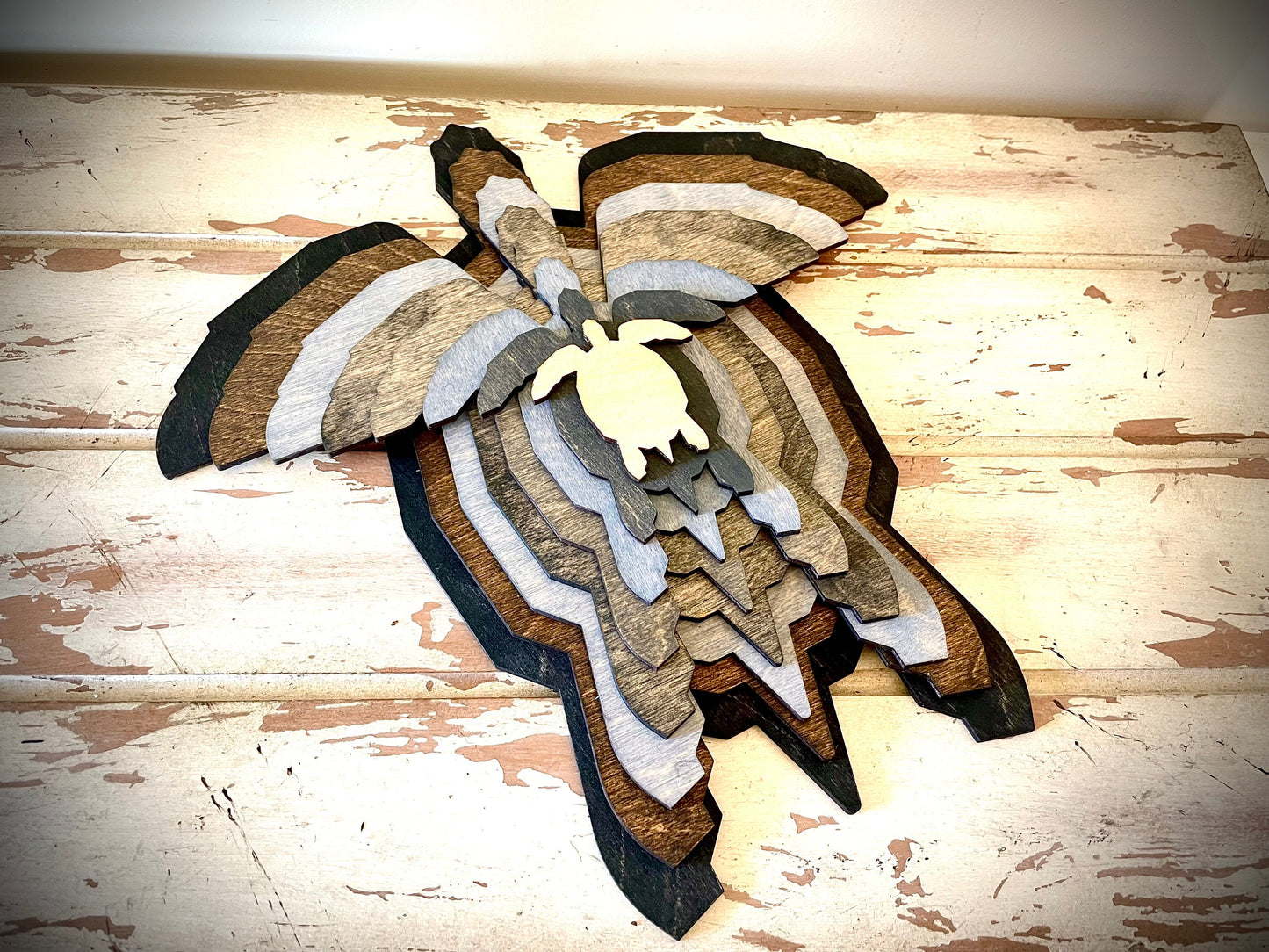 Stacked Sea Turtle 3D Wood Table & Wall Art | Multi-Color