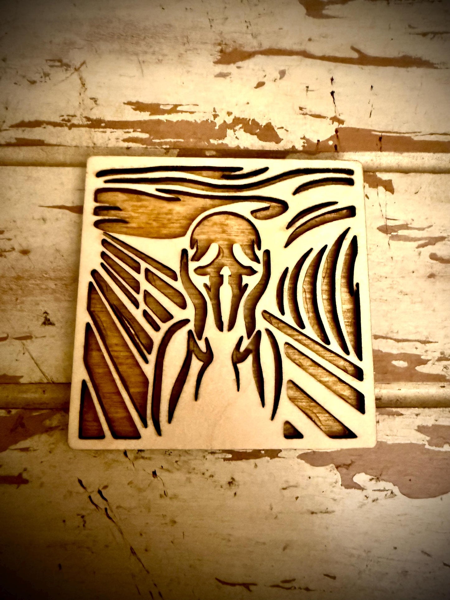 The Scream by Edvard Munch 2-Layer Square Wood Magnet | 12 Finishes | Art Lover Gift