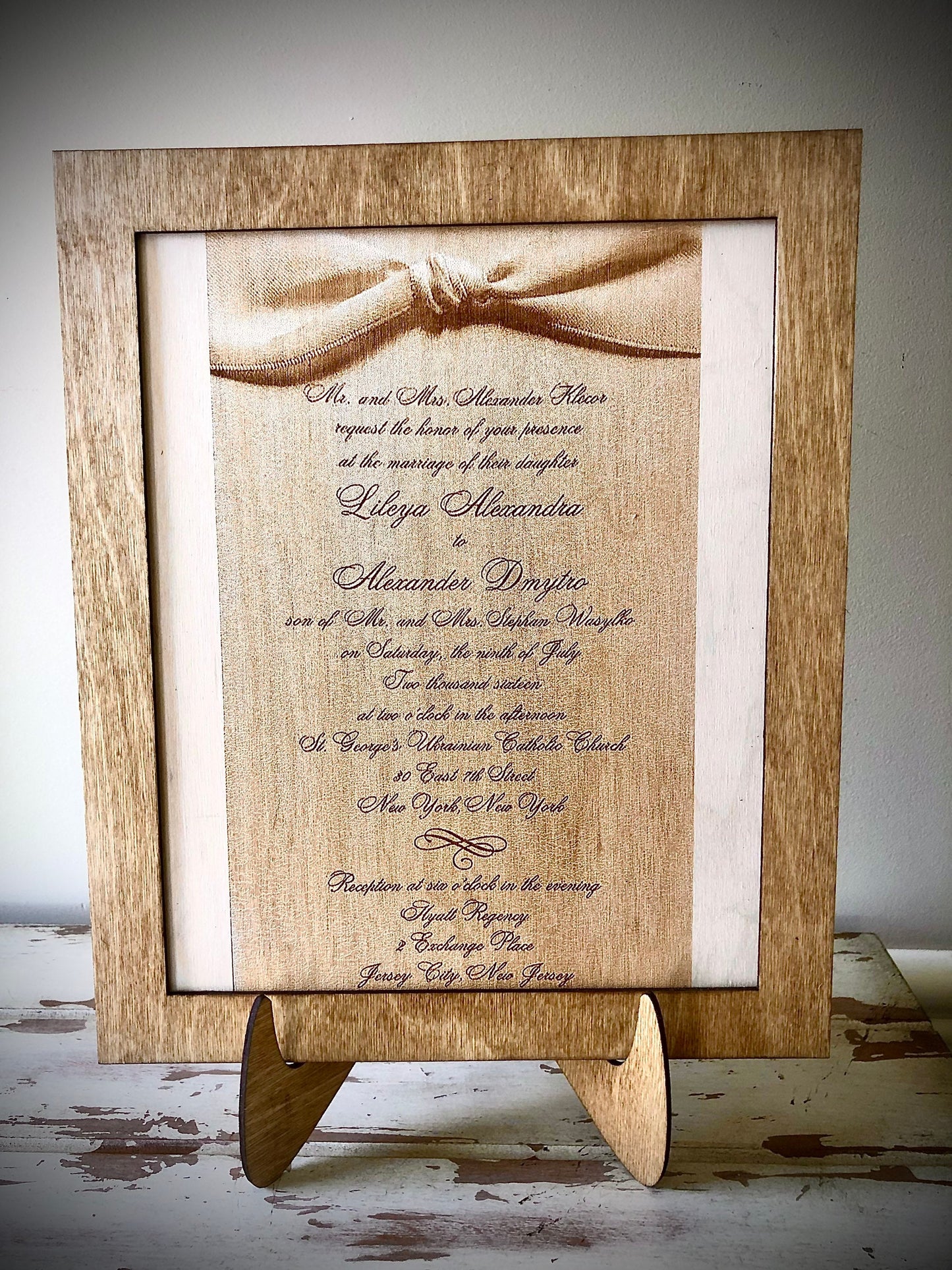 Custom Engraved Wood Wedding Invitation Keepsake | 8x10 Frame & Easel | 5th Anniversary Gift
