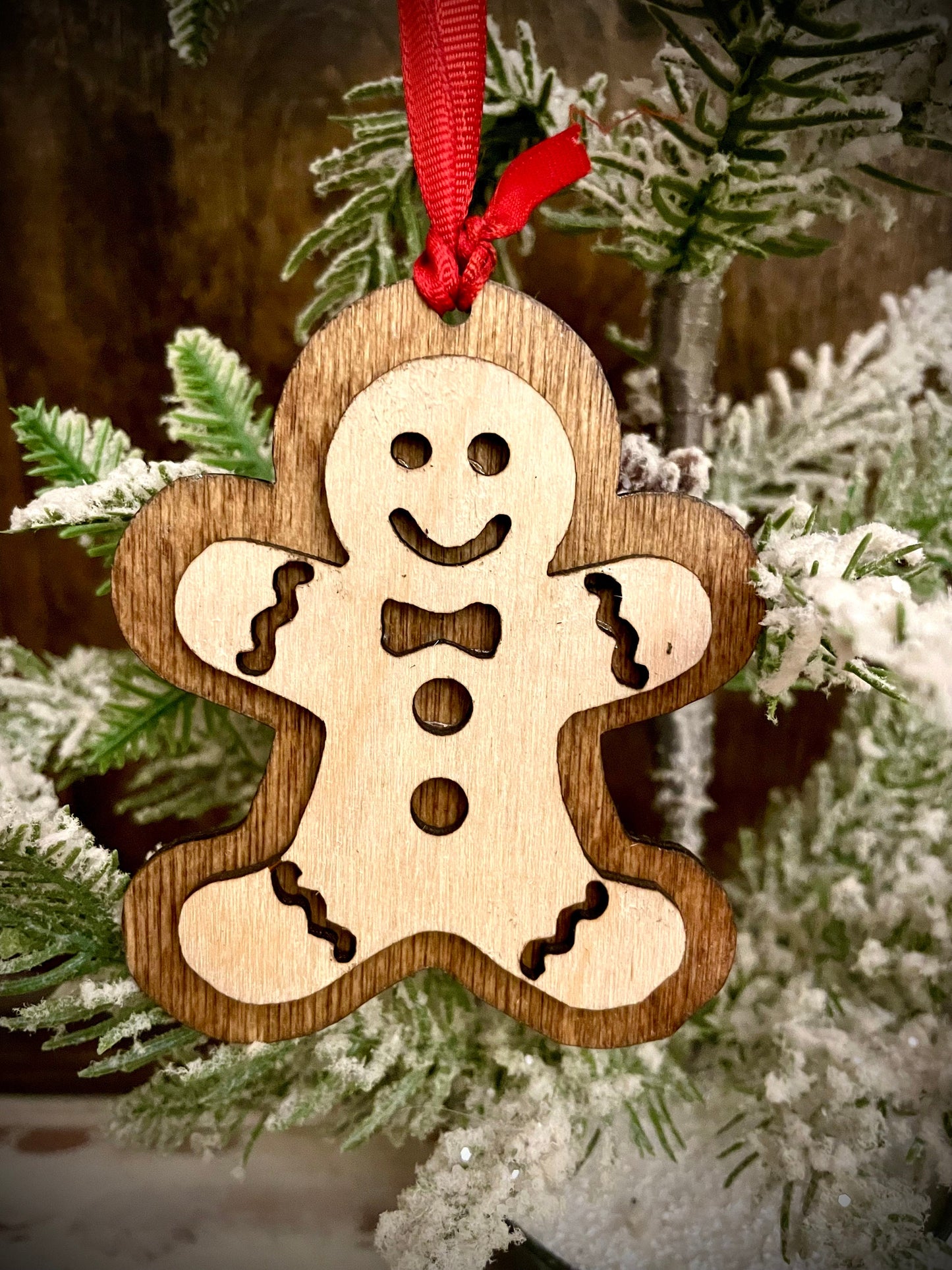 Gingerbread Man 2-Layer Wood Christmas Ornament & Gift Tag | Multiple Finishes | Holiday Gift