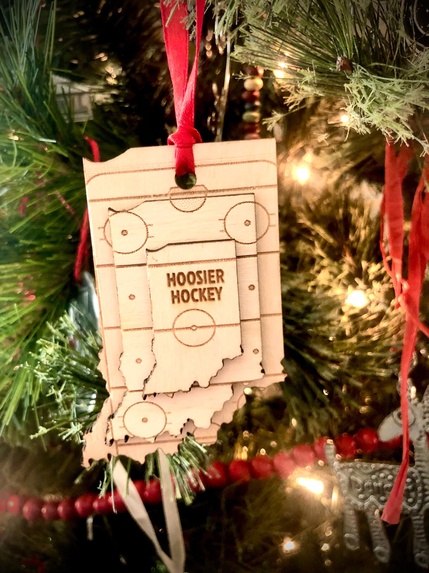 Hockey Rink 3-Layer Stacked State Wood Ornament & Gift Tag | All 50 States | Hockey Gift | Coach Gift