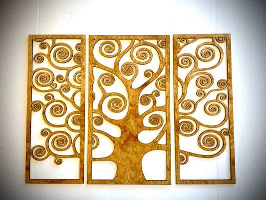 Tree of Life Swirls Wood Wall Art | 3-Panel Set | Multiple Sizes & 12 Finishes