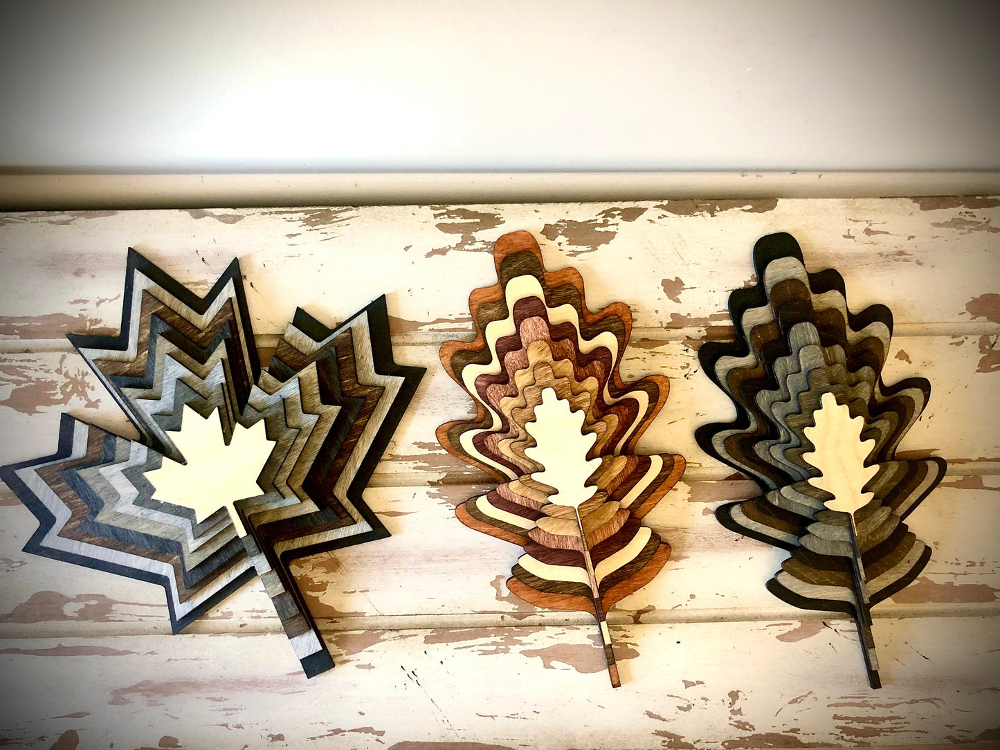 Stacked Maple & Oak Leaves 3D Wood Table & Wall Art | Multi-Color