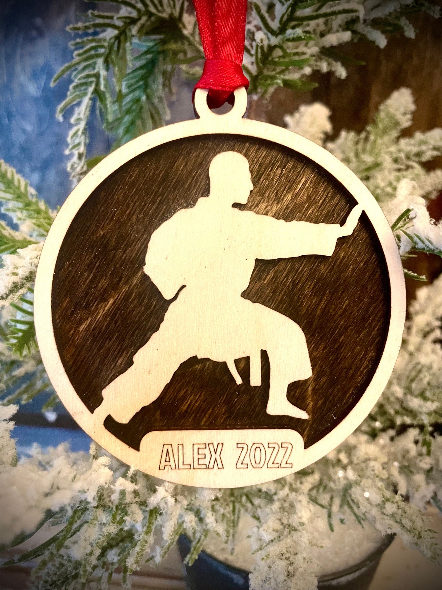 Martial Arts Karate Personalized 2-Layer Wood Christmas Ornament & Gift Tag | Multiple Finishes | Martial Arts Gift (#10)