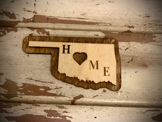 Oklahoma HOME 2-Layer Wood Refrigerator Magnet | 12 Finishes | State Pride Gift