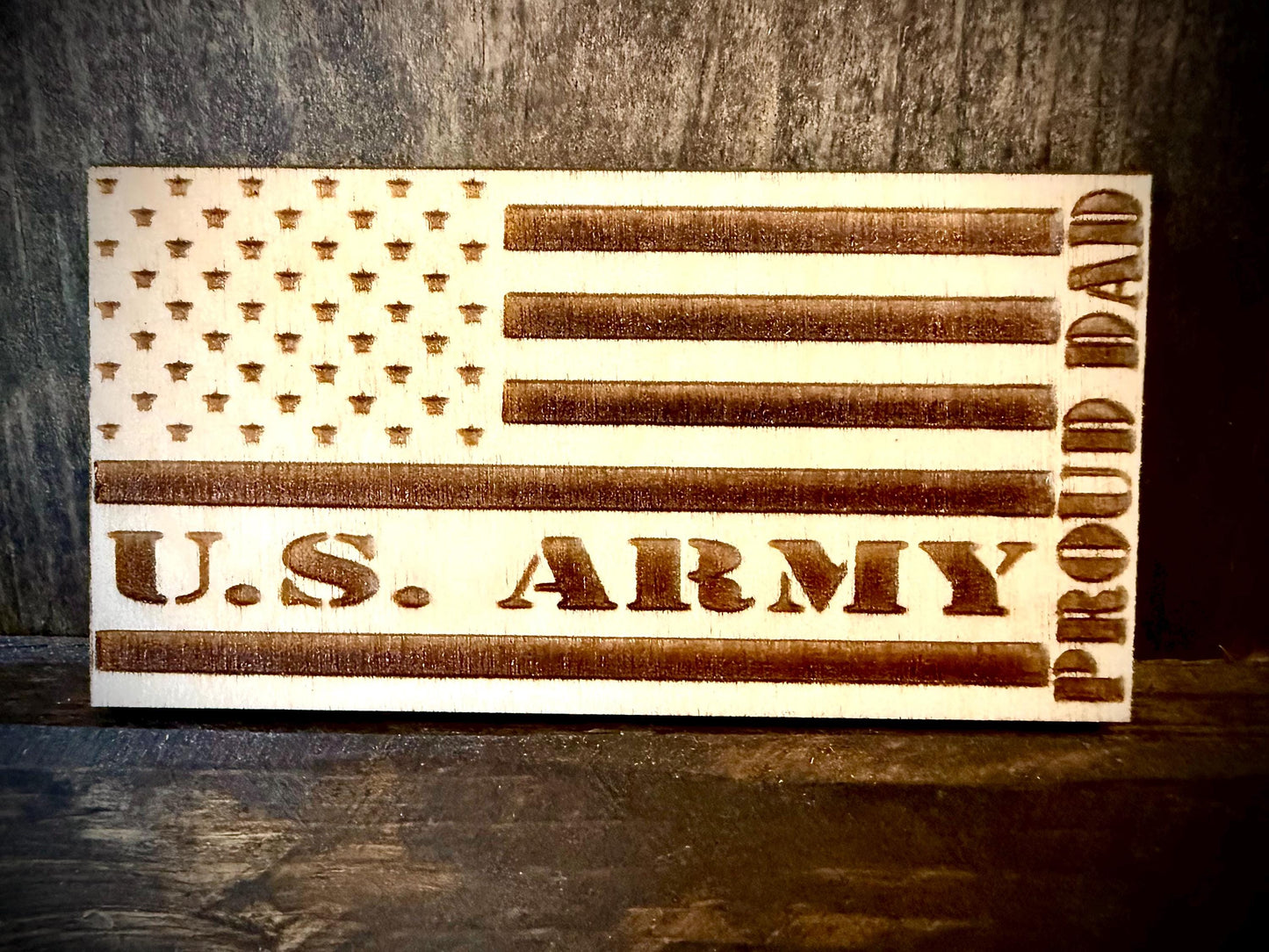 US Army Proud Dad Laser Engraved US Flag Wood Refrigerator Magnet | 4" x 2.1" | Military Gift