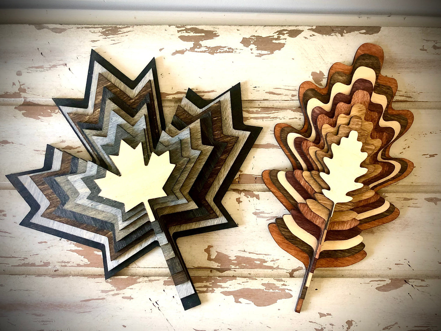 Stacked Maple & Oak Leaves 3D Wood Table & Wall Art | Multi-Color