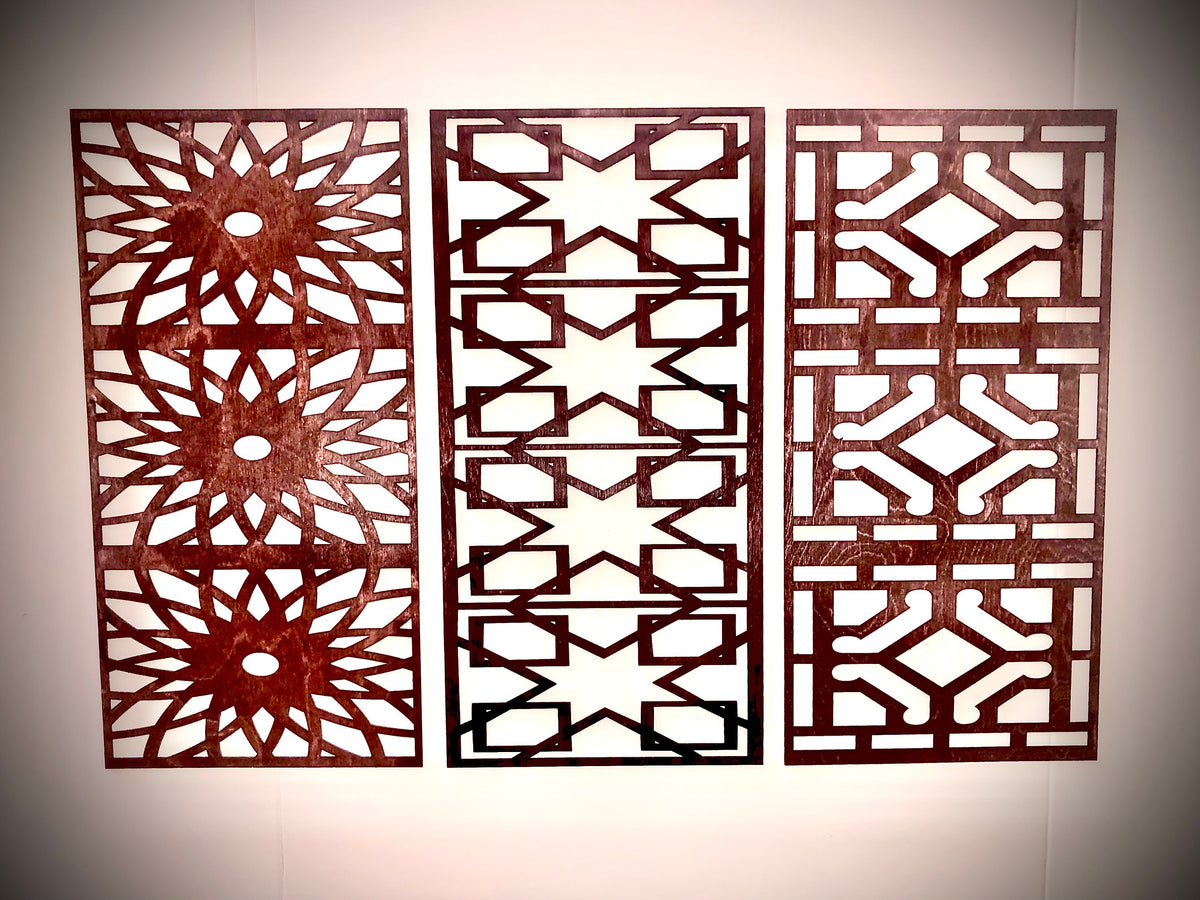 Stained Glass & Geometric Mandala Wood Wall Art | 3-Panel Set | Multiple Sizes & Finishes | Collection 1