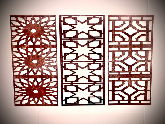 Stained Glass & Geometric Mandala Wood Wall Art | 3-Panel Set | Multiple Sizes & Finishes | Collection 1