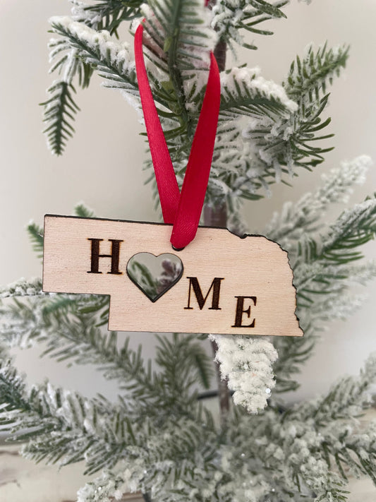 Nebraska HOME Wood Ornament & Gift Tag | 12 Finishes | State Pride Gift