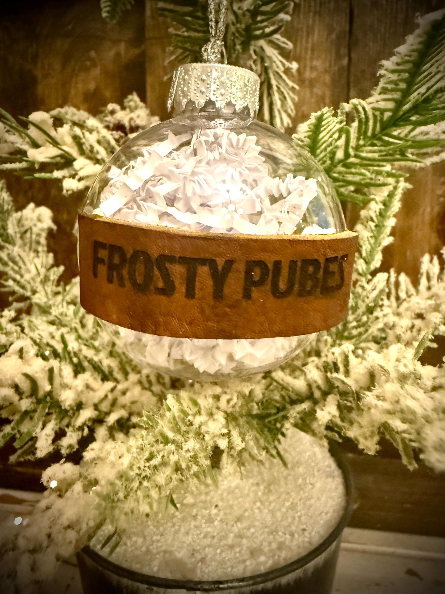 Frosty Pubes Funny Wood Christmas Ornament | Gag Gift