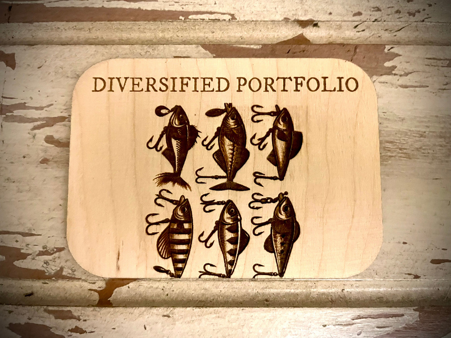 "Diversified Portfolio" Fishing Lures Funny Wood Fridge Magnet | Fisherman Gift | Funny Gift
