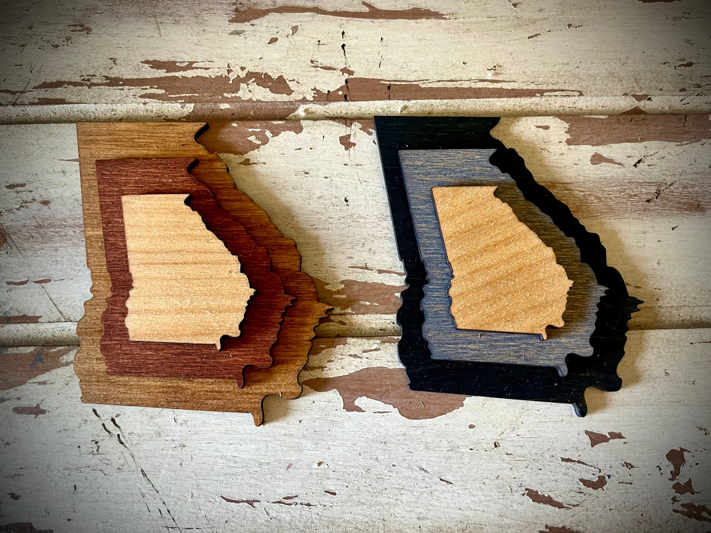 Georgia 3-Layer Stacked Wood Refrigerator Magnet | Brown & Gray Tones | State Pride Gift