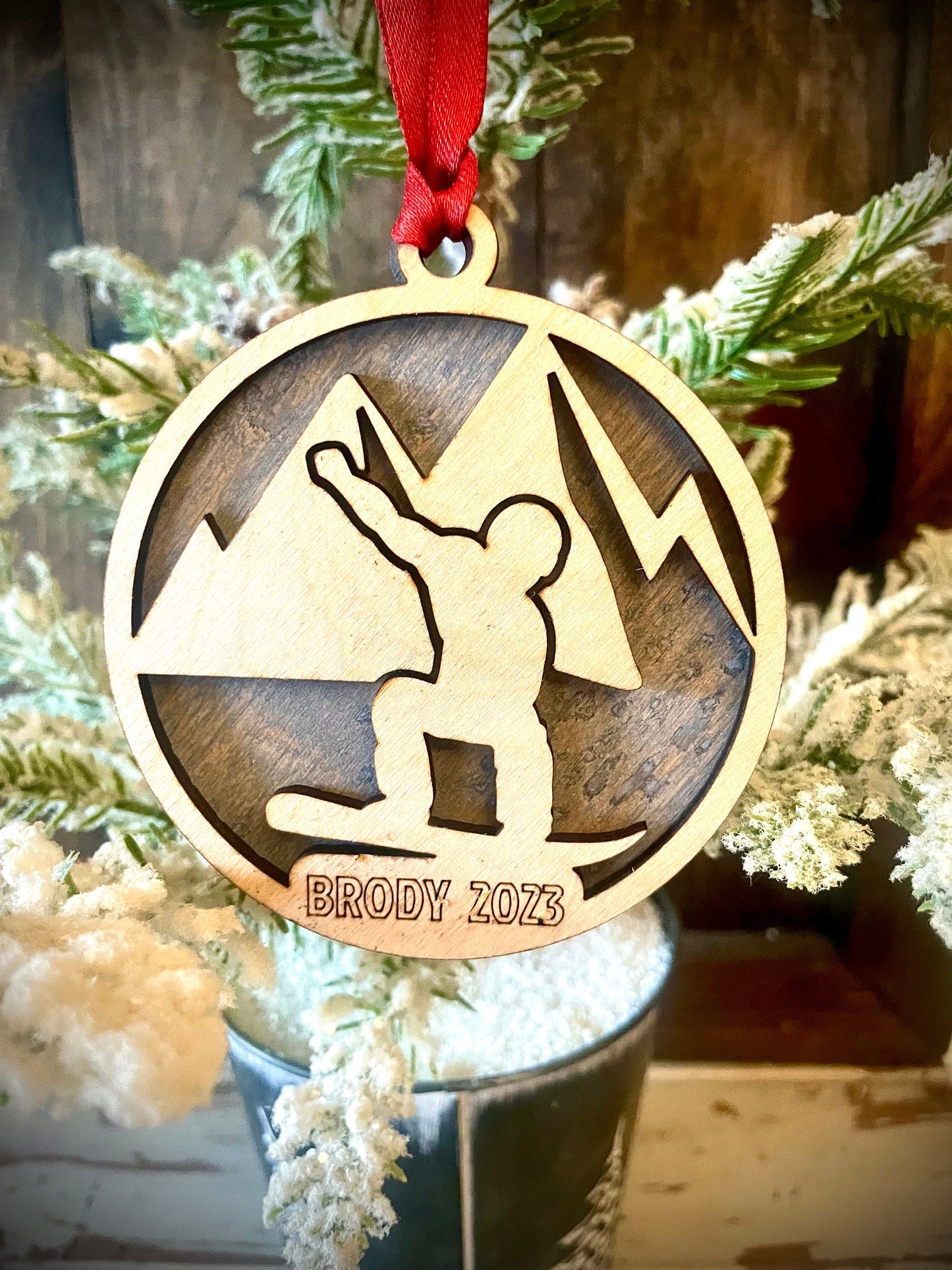 Snowboarder Personalized 2-Layer Wood Christmas Ornament & Gift Tag | Multiple Finishes | Snowboarding Gift (#2)