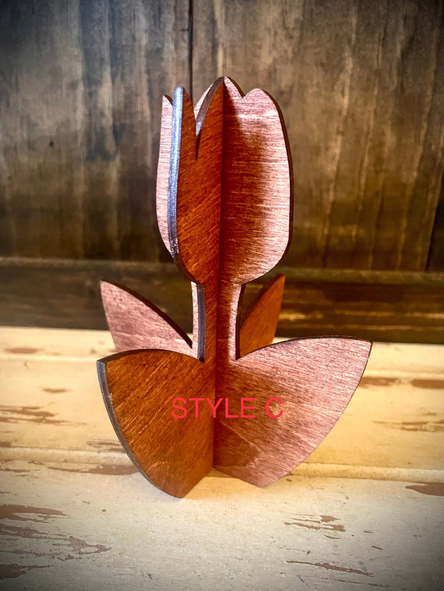 3D Tulips Wood Tabletop Decor | 3 Styles, 12 Finishes