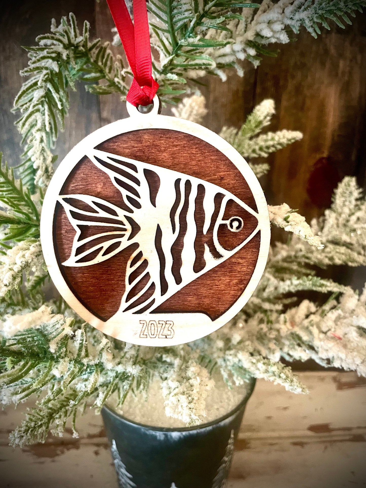 Tropical Fish Personalized 2-Layer Wood Christmas Ornament & Gift Tag | Multiple Finishes | Ocean Gift